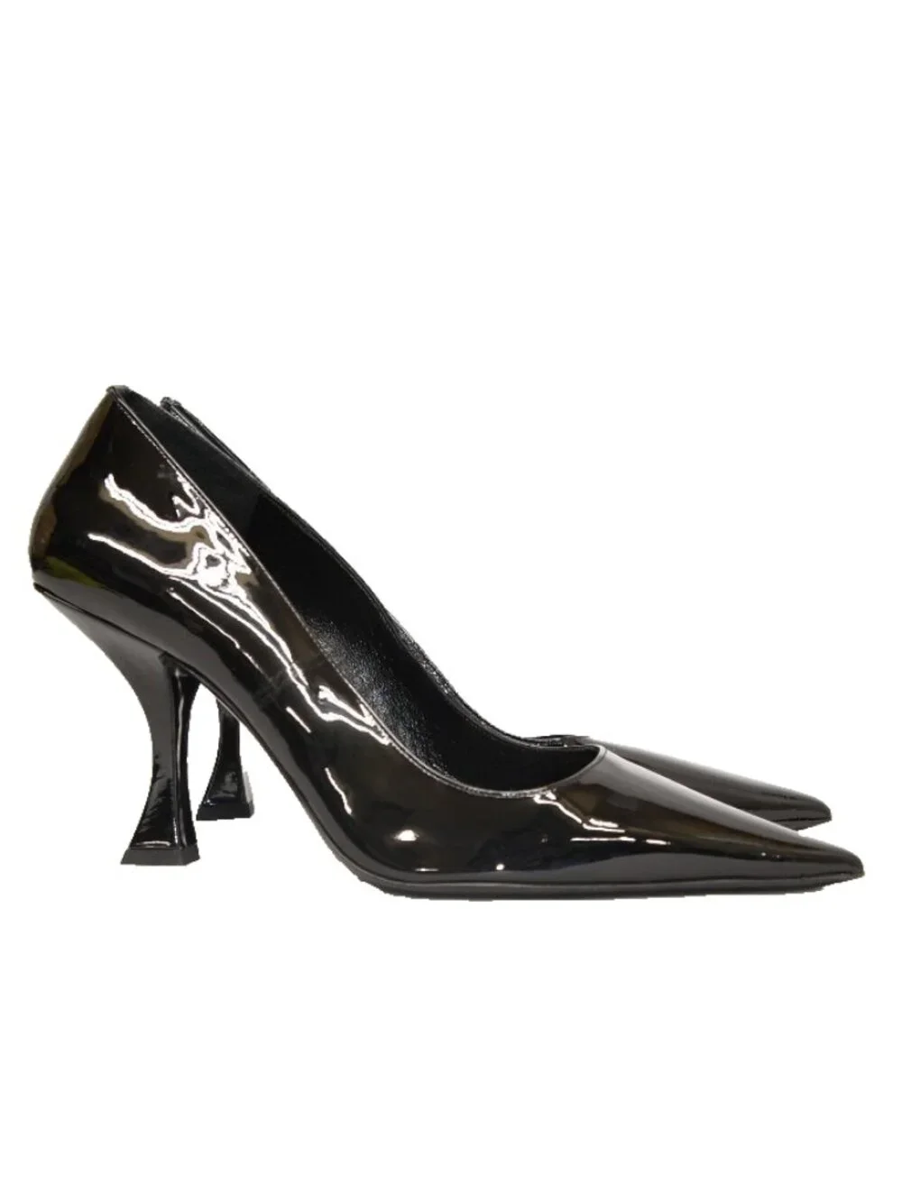 $600 BY FAR Viva Pointed Toe Pump SCULPTED HEEL PATENT LEATHER BLACK 40 (DD20)